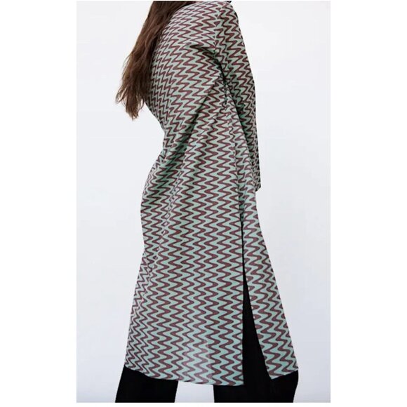 Zara Women's The Lissie Shirt Size Medium Swim Cover Up Tie Front Mint Brown NEW - Picture 4 of 12